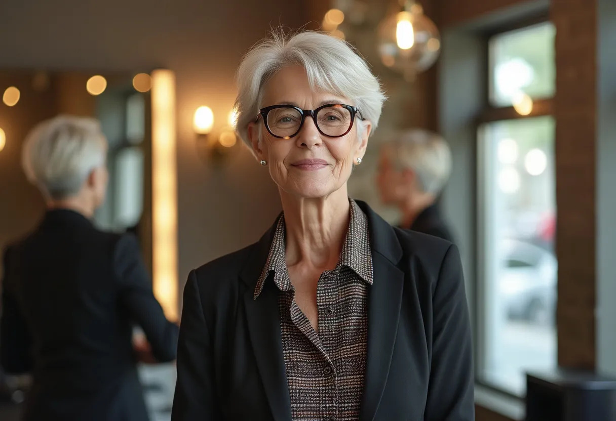 femme 60 ans lunettes coiffure