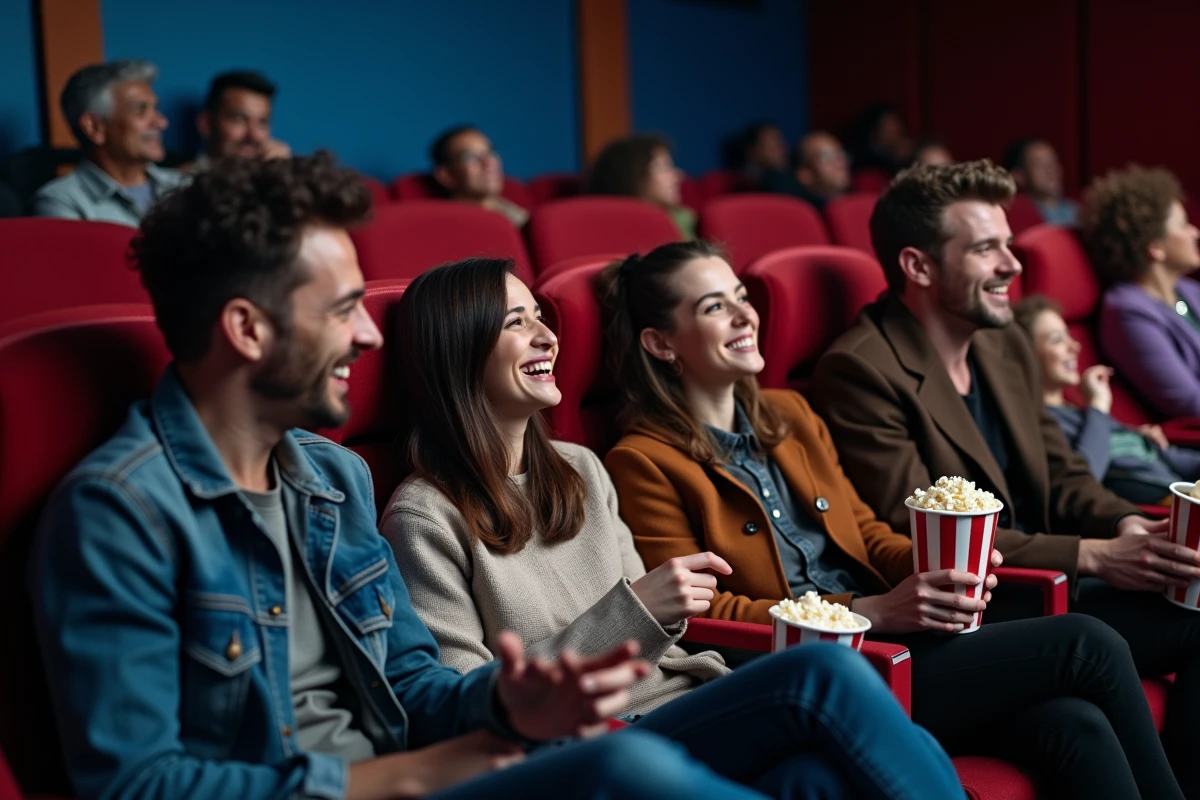Groupe d amis riant dans une salle de cinéma 4DX