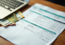 Billets euros et fiche de paie sur bureau lumineux
