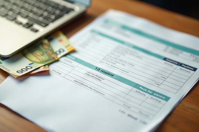 Billets euros et fiche de paie sur bureau lumineux