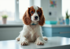 Cocker spaniel attentif sur une table d'examen vétérinaire