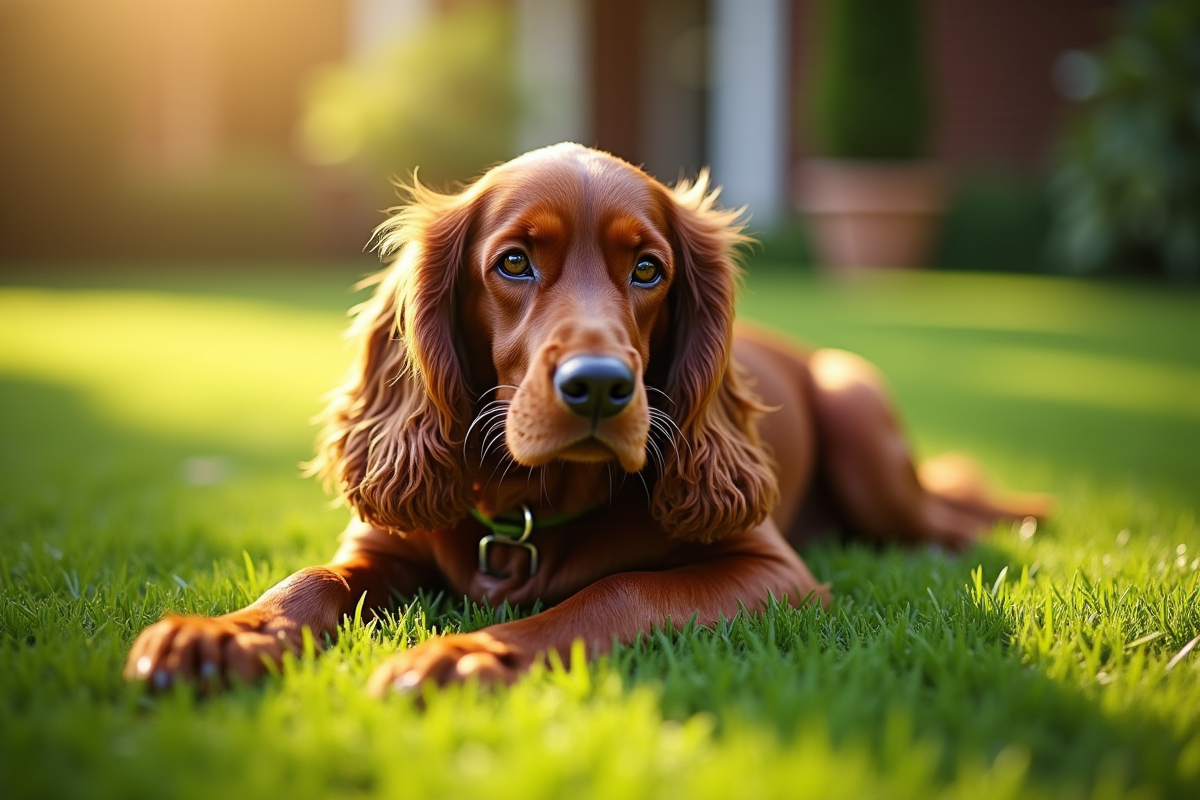 Cocker spaniel détendu dans un jardin ensoleille
