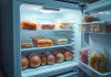 Portes de congélateur ouvertes avec aliments partiellement decongeles