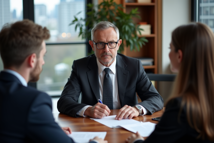 Courtier en hypothèques lors d'une consultation immobiliere