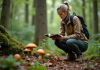 Bolet au beau pied et champignons toxiques : les risques pour la santé Femme cueillant un bolet dans la forêt dense