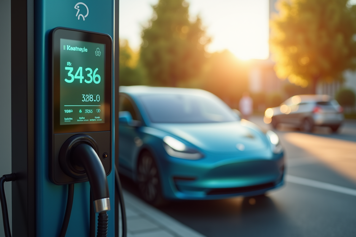 Ecran numérique de station de recharge affichant le coût et l