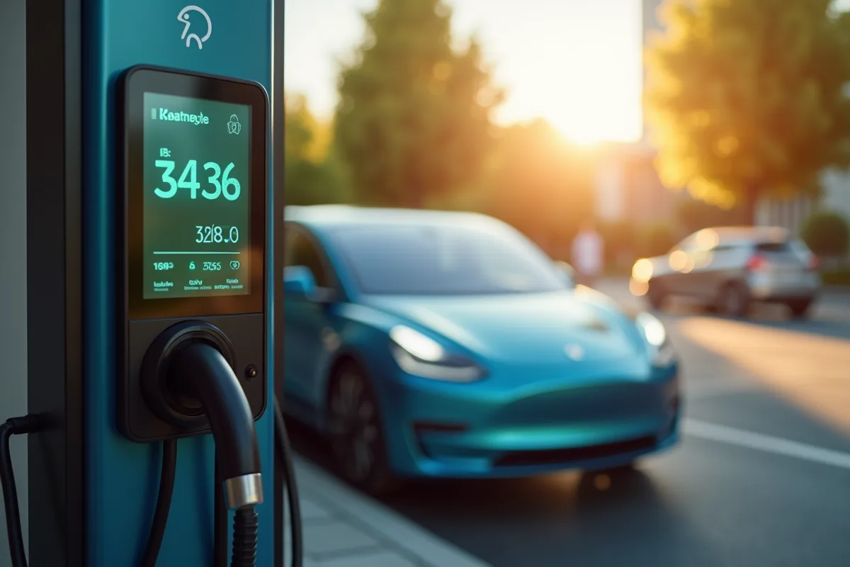 Ecran numérique de station de recharge affichant le coût et l