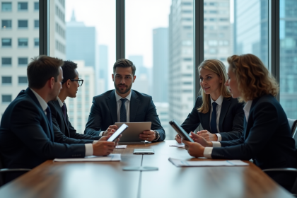 Groupe de professionnels en réunion dans un bureau moderne