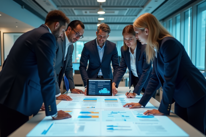 equipe-migration-cloud Groupe de professionnels analysant une feuille de route cloud