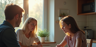 Jeune etudiant en discussion avec ses parents sur les finances