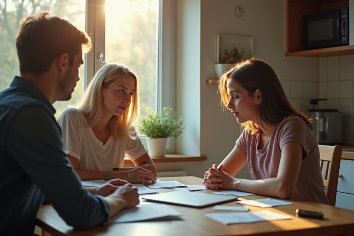 Jeune etudiant en discussion avec ses parents sur les finances