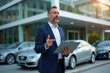 Homme d'affaires en costume dans la ville moderne