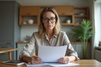 Femme d'affaires française analysant des documents financiers
