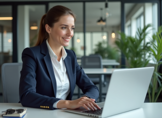 Boostez votre carrière avec les meilleurs cours de formation professionnelle Femme en formation en ligne dans un bureau moderne