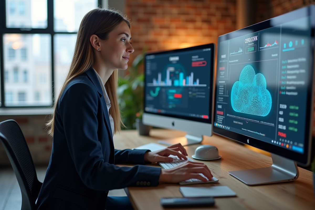 Femme gestionnaire IT travaillant sur un ordinateur portable