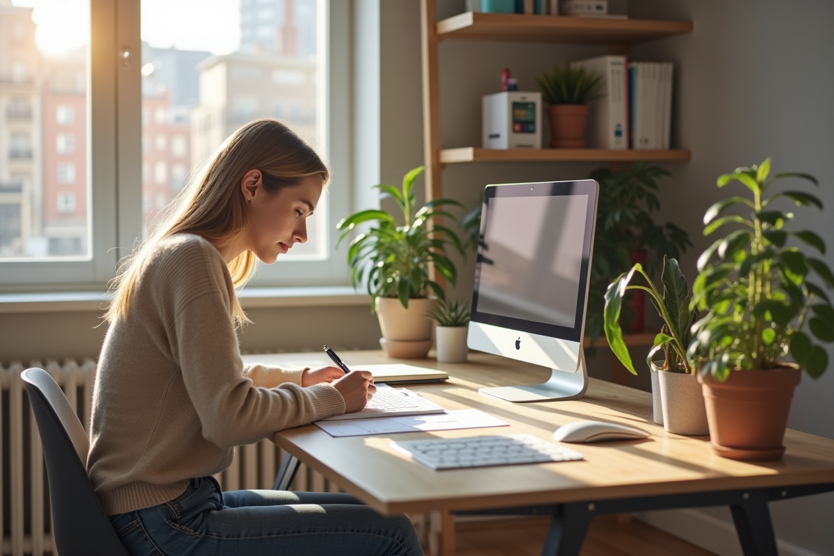 Jeune femme remplissant un formulaire de prêt immobilier