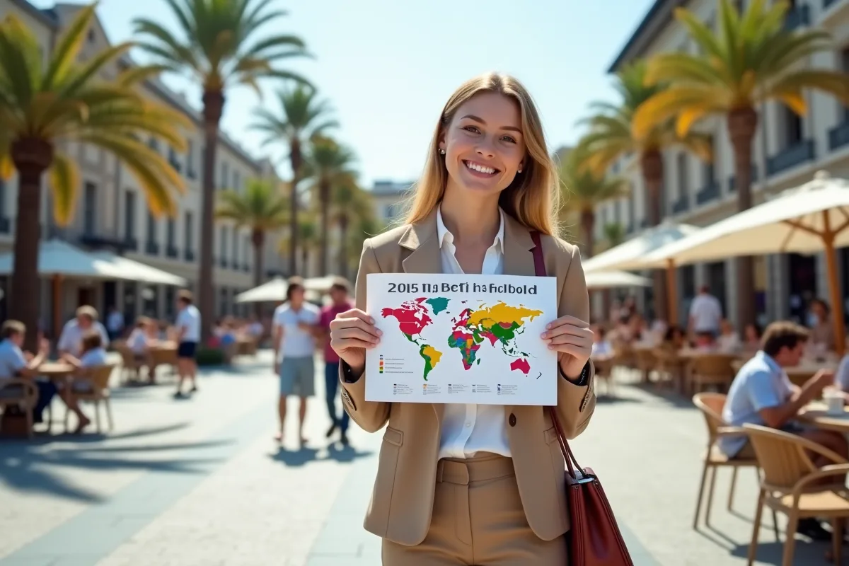Jeune femme souriante avec infographie sur la fiscalite 2025