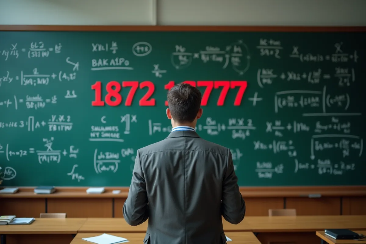 Nombre 187217777 entouré de symboles mathématiques intrigants