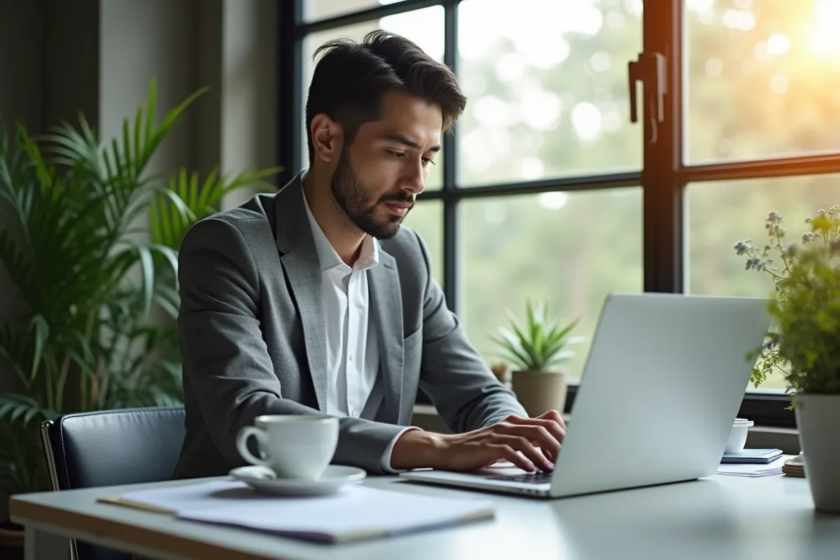 salariés européens travaillant dans un bureau avec des outils numériques