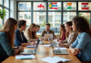 Groupe d'étudiants internationaux autour d'une table en classe