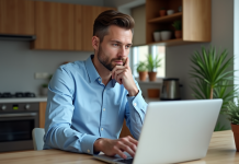 Comment réussir sa simulation de prêt immobilier en 5 étapes simples Homme en bleu étudiant des documents de prêt immobilier