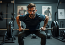 Programme corps entier : l’ultime méthode pour une transformation physique rapide Homme en pleine séance de squats dans une salle de gym moderne