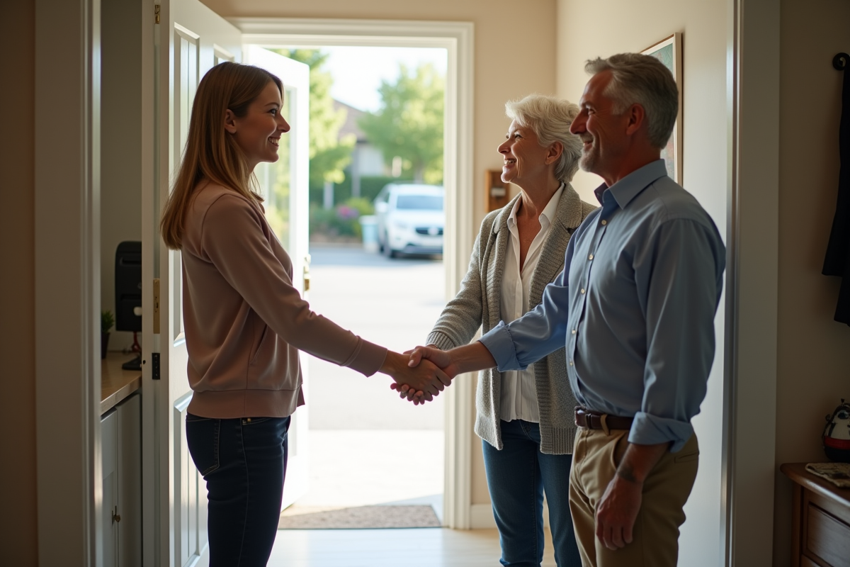 Jeune femme serre la main d