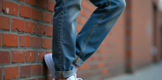 Jeune homme en ville portant des Nike Air Force 1 blanches