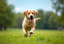 Labrador joyeux courant dans un parc ensoleille