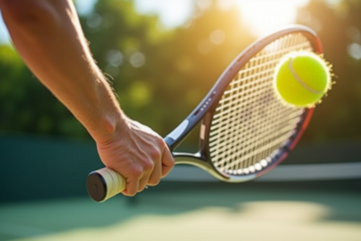 Main tenant la raquette pour servir en plein air