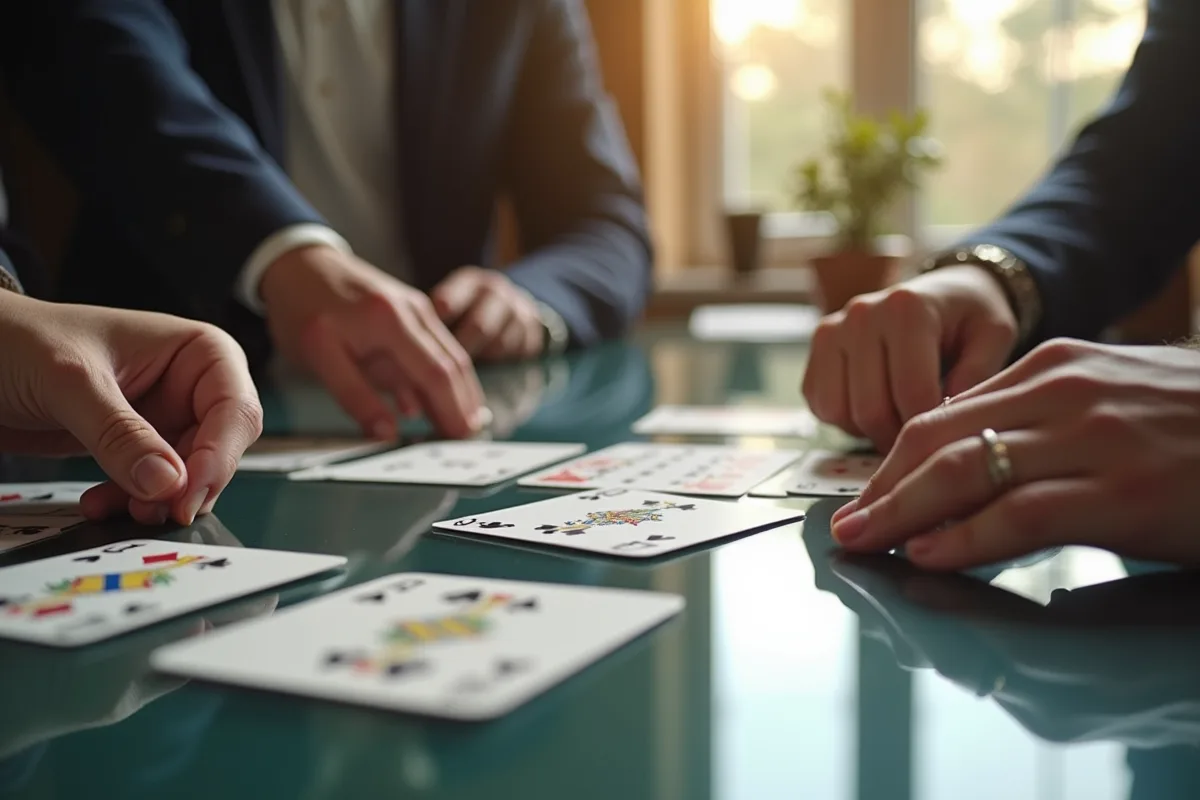 Mains posant des cartes président régionales sur une table moderne