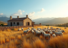 Ferme traditionnelle de Menorca entourée de champs dorés