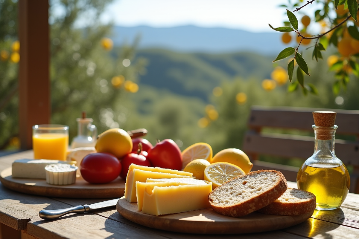 Petit déjeuner rustique dans une ferme de Menorca avec produits locaux