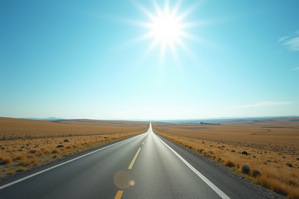 Longue route de campagne sous ciel bleu en plein jour