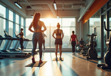 Salle de sport moderne et lumineuse avec femmes en entraînement