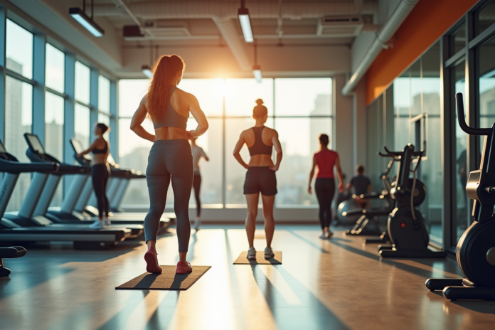 Salle de sport moderne et lumineuse avec femmes en entraînement