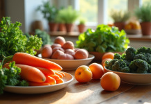 Table en bois avec aliments riches en vitamine A