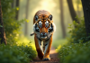 Tigre bengale majestueux dans la forêt verte ensoleillée