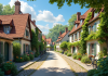 Village français coloré avec rues calmes et verdure