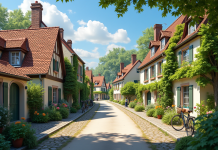 Village français coloré avec rues calmes et verdure