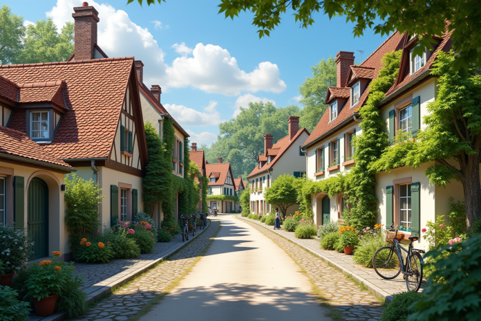Village français coloré avec rues calmes et verdure