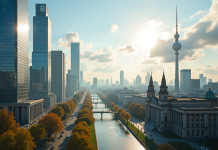 Vue panoramique de Berlin avec gratte-ciel modernes et bâtiments historiques