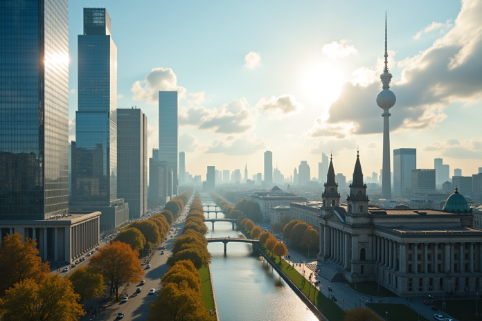 Vue panoramique de Berlin avec gratte-ciel modernes et bâtiments historiques